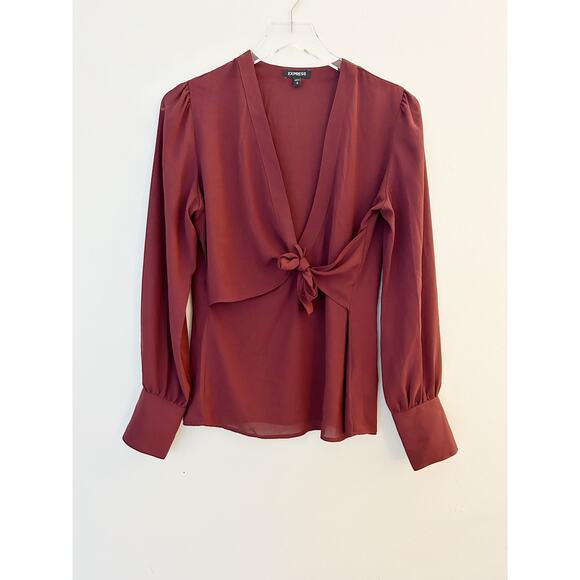 Express Maroon Surplice Tie Front Wrap Blouse Size Small - Picture 1 of 7